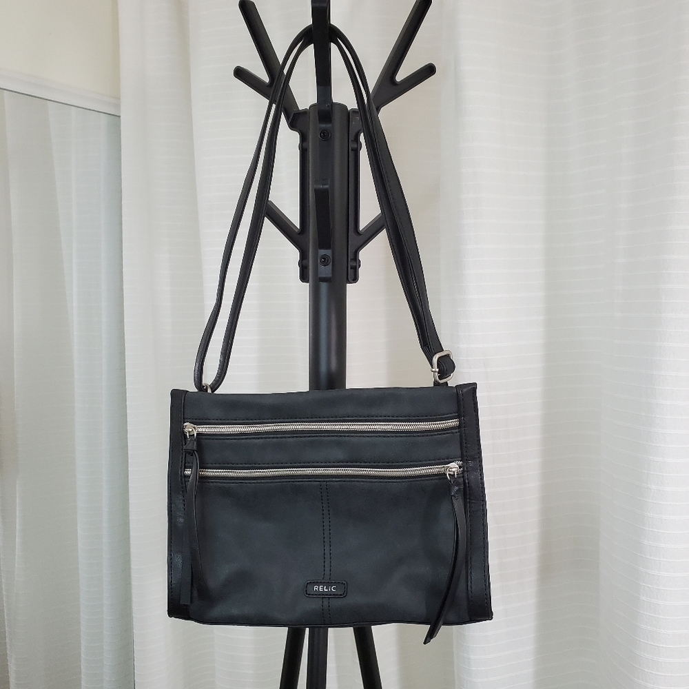 Relic Black Vegan Leather 3 zip Purse Crossbody or Shoulder NWOT